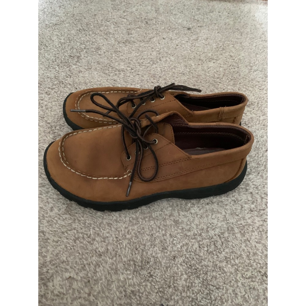 LL Bean Boys Trail Model Boat Shoes Tan Nubuck Leather Moc Toe Size 5 OJMX2
